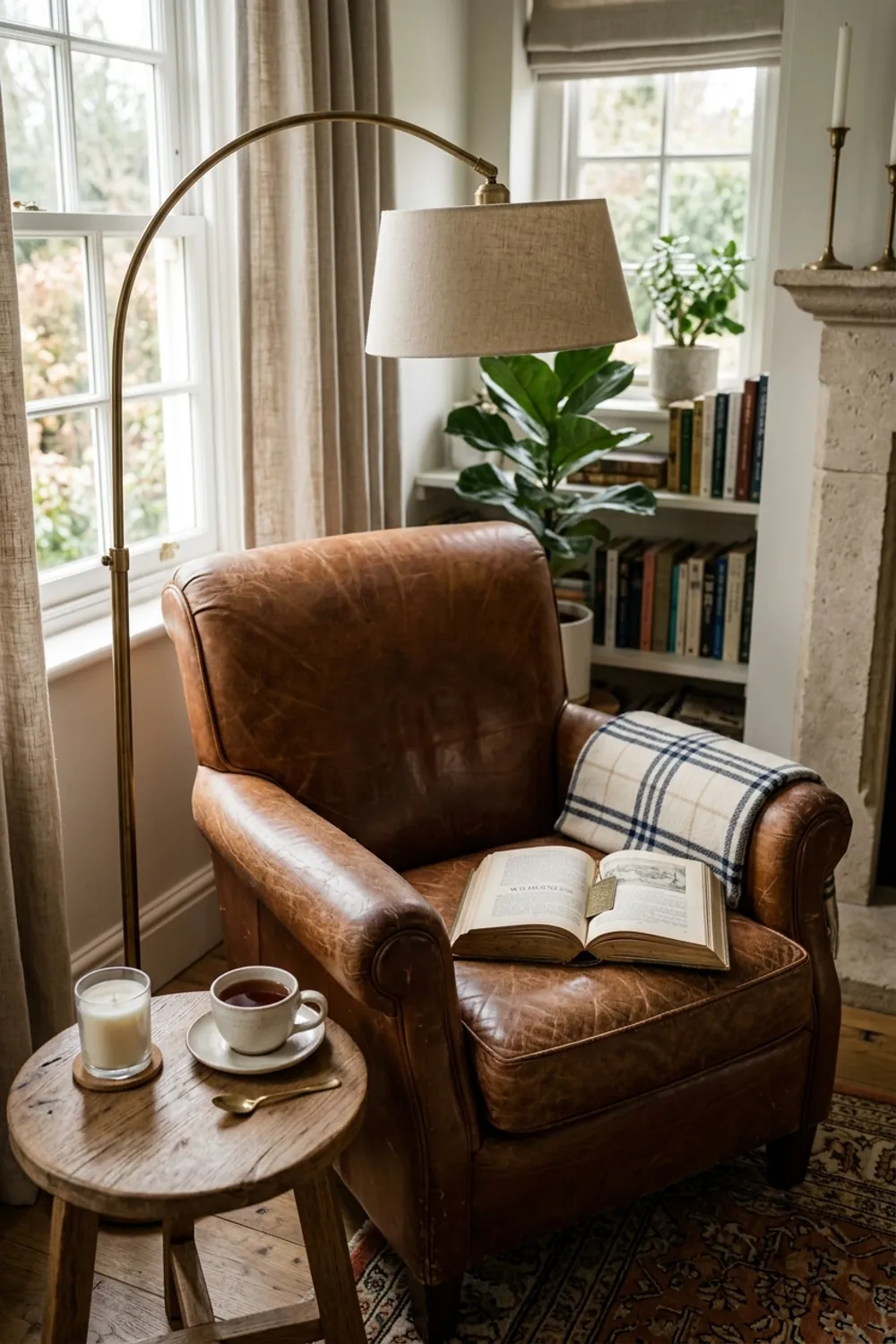 A Worn Leather Reading Armchair