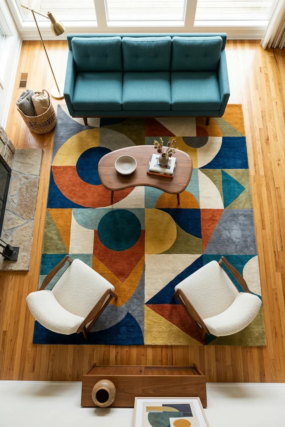 Abstract Rug as Room Centerpiece
