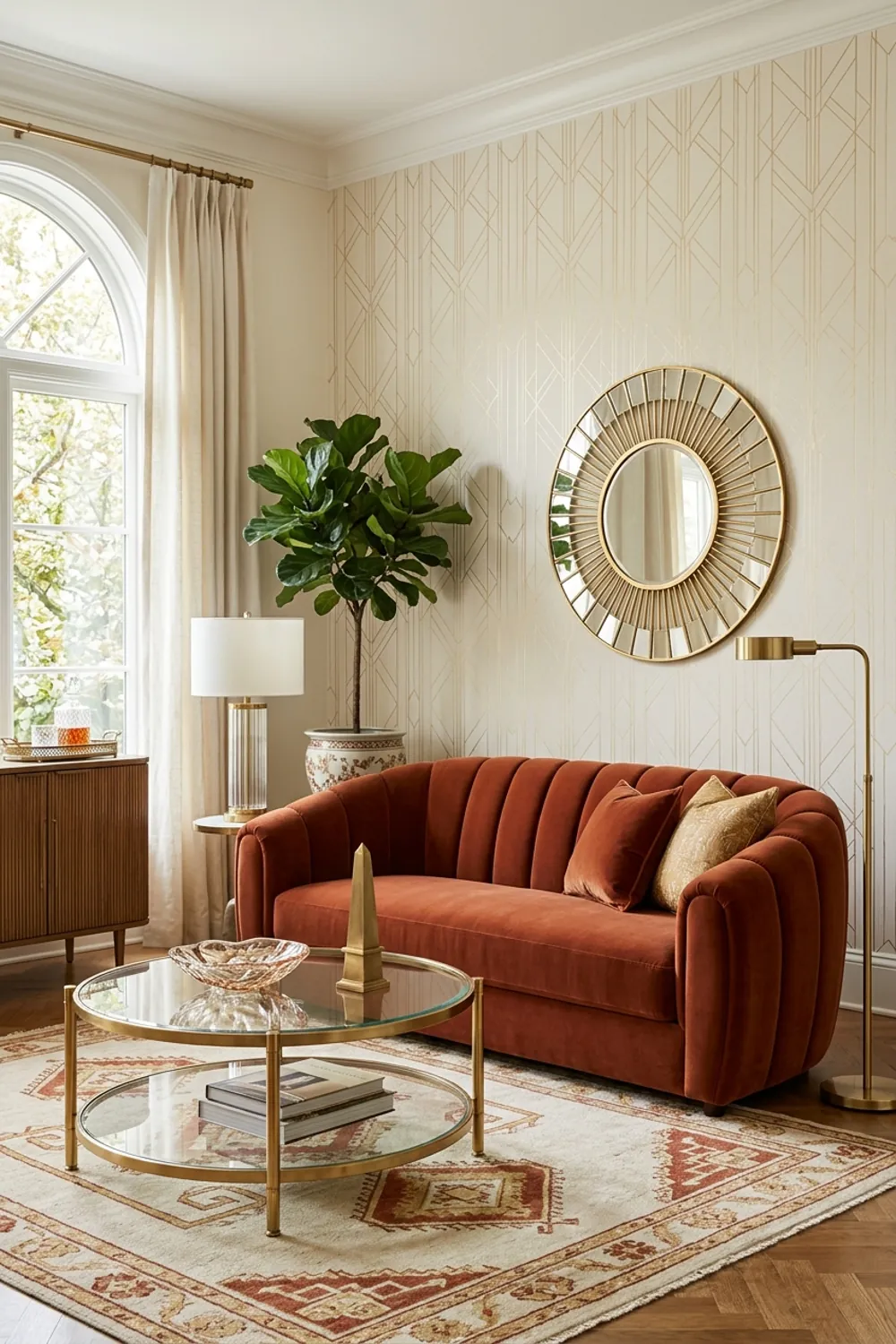 Art Deco Curves in Rust Velvet