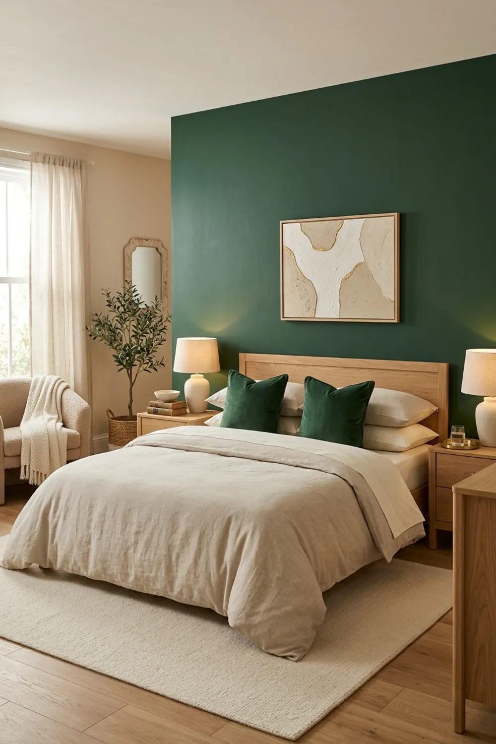 Beige Room with Forest Green Accent
