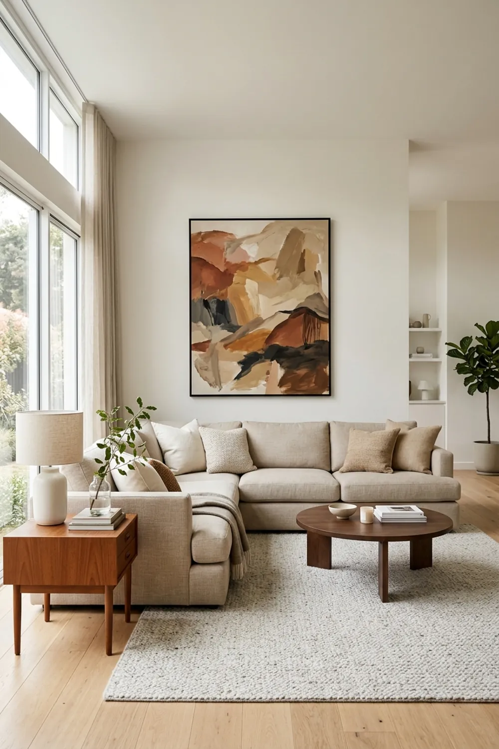 Beige Sectional and Abstract Art