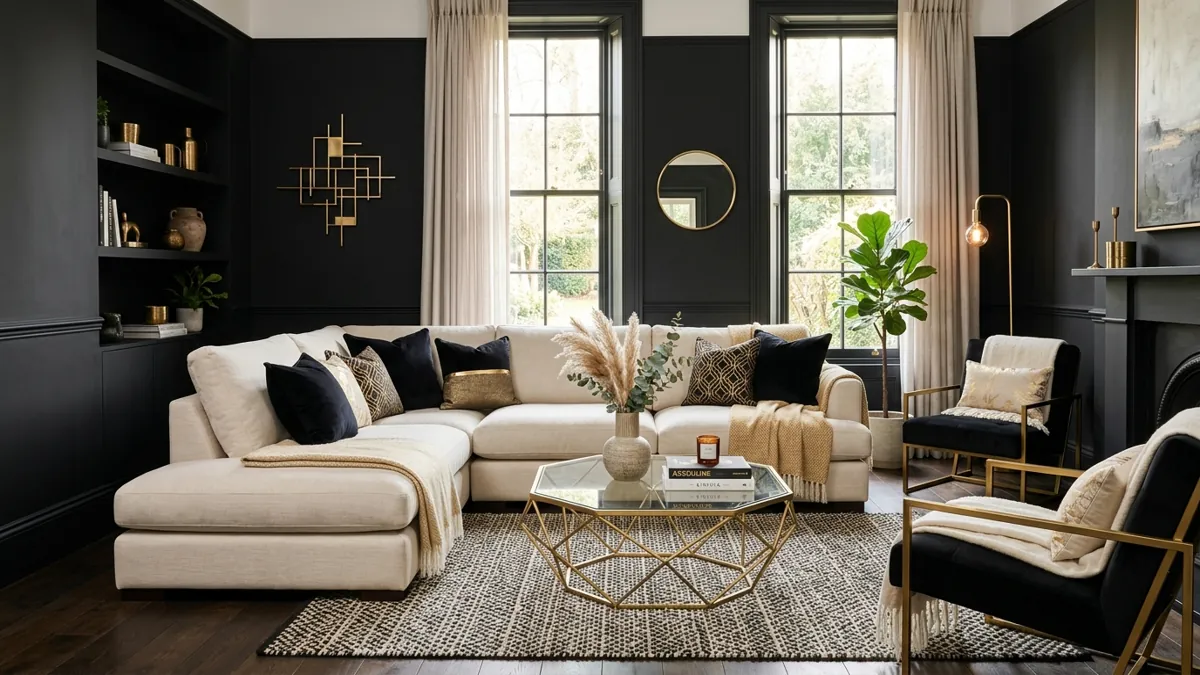 20 Luxe Black and Gold Living Room Ideas