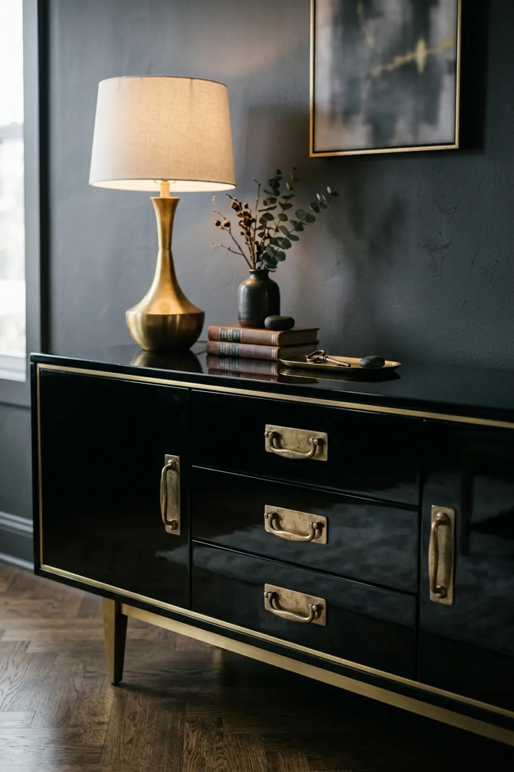 Black Lacquer and Aged Brass