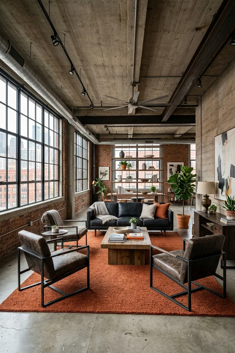 Burnt Orange Rug on Concrete