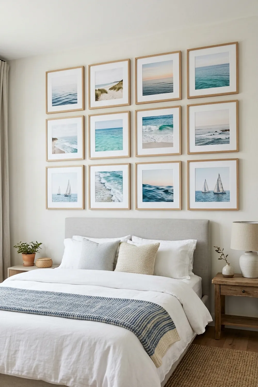 Coastal Gallery Wall Above Bed