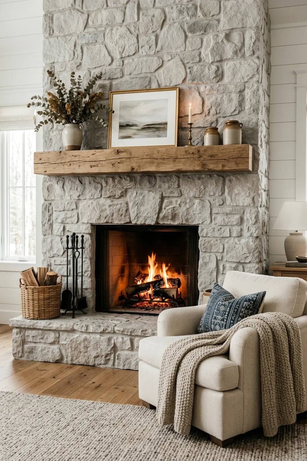 Cozy Stone Fireplace Centerpiece