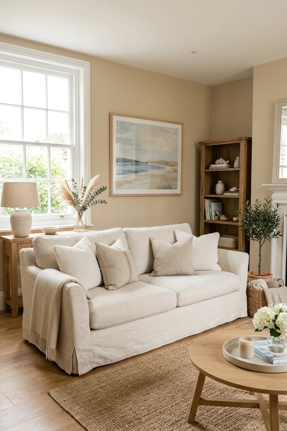 Cream Linen Slipcovered Sofa