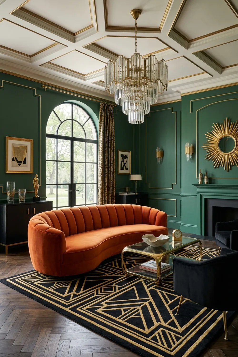 Curved Orange Art Deco Sofa