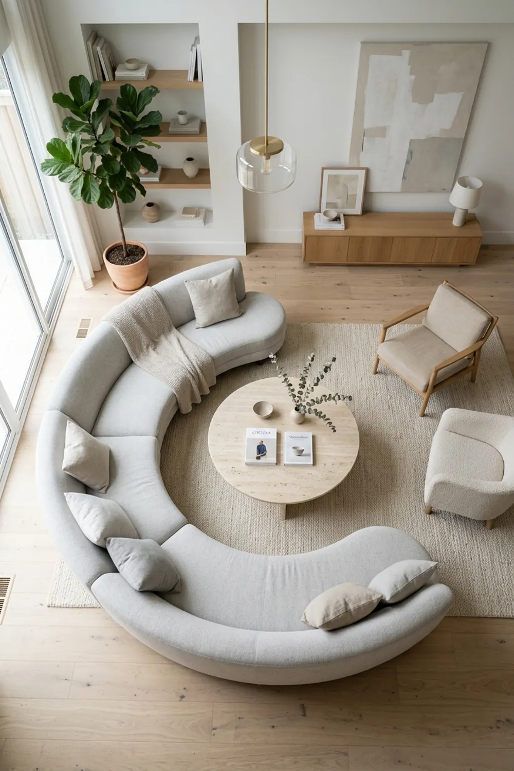 Curved Sofa and a Round Coffee Table