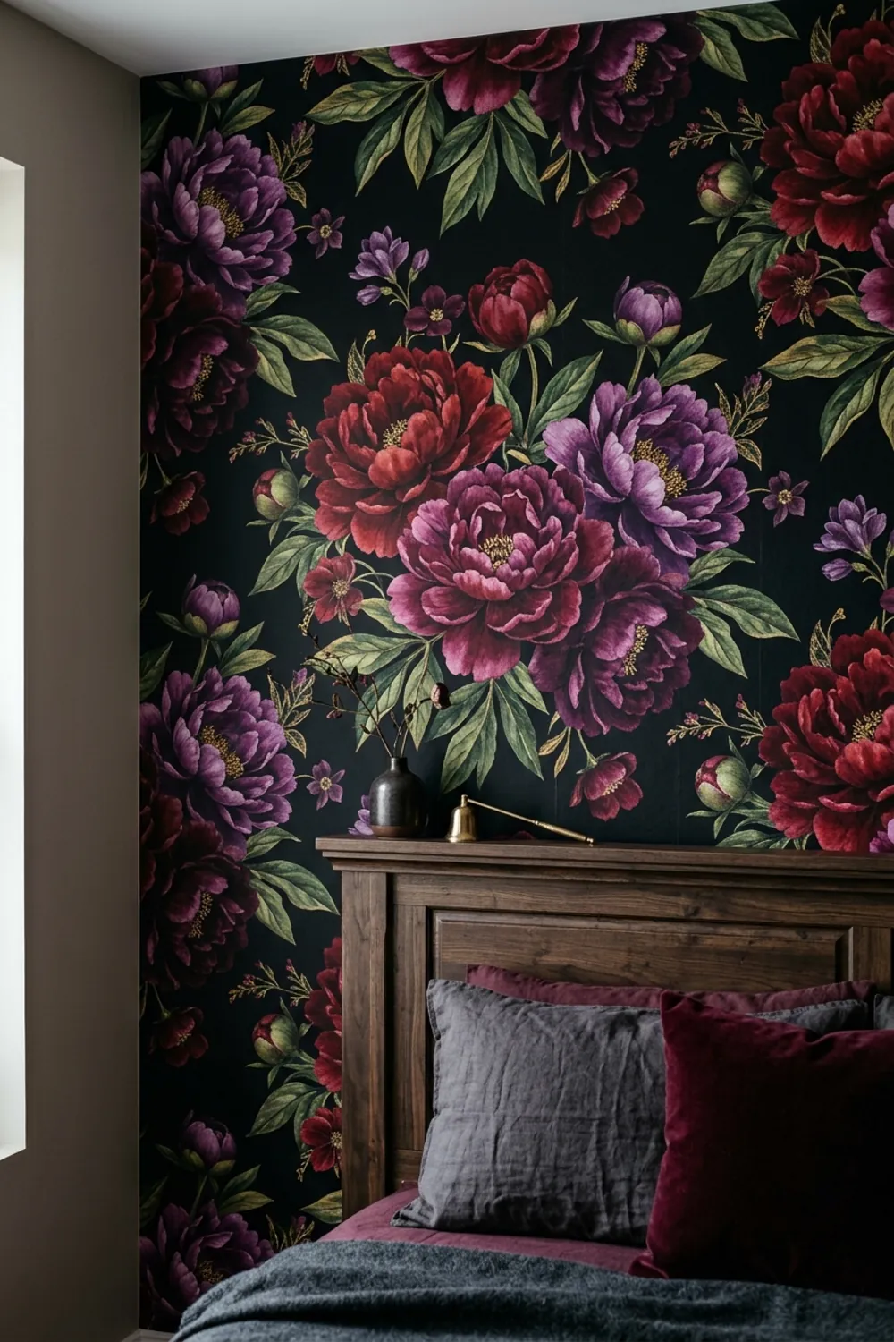 Dark Floral Accent Wallpaper
