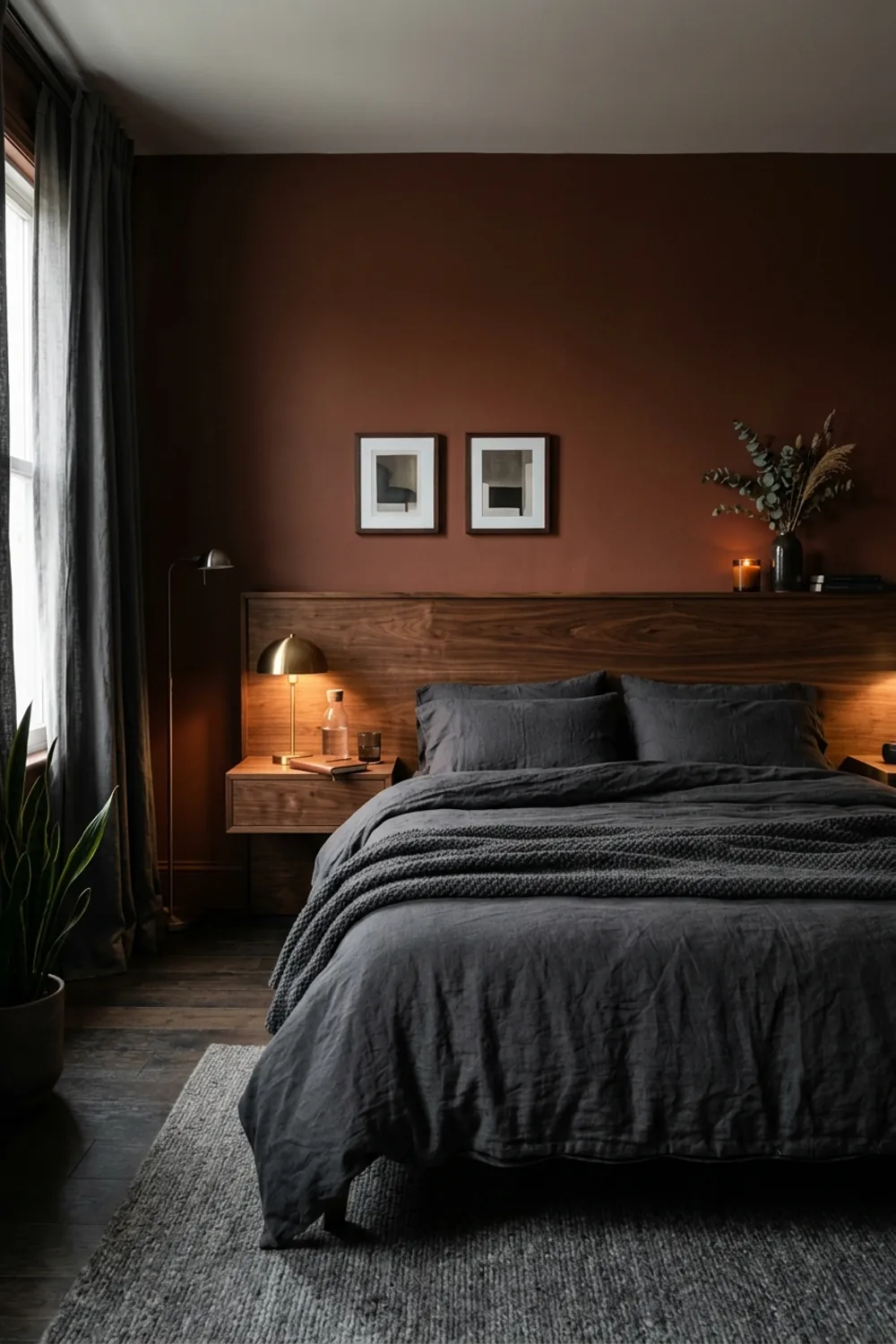 Dark Terracotta and Walnut Wood
