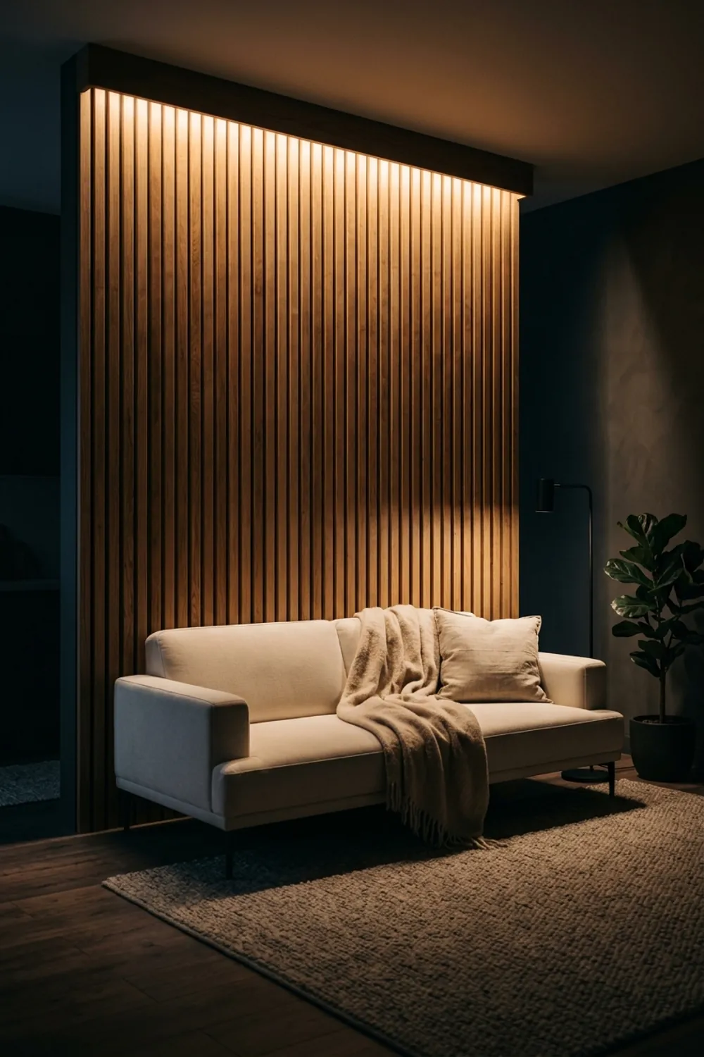 Dramatic Vertical Wood Slat Wall