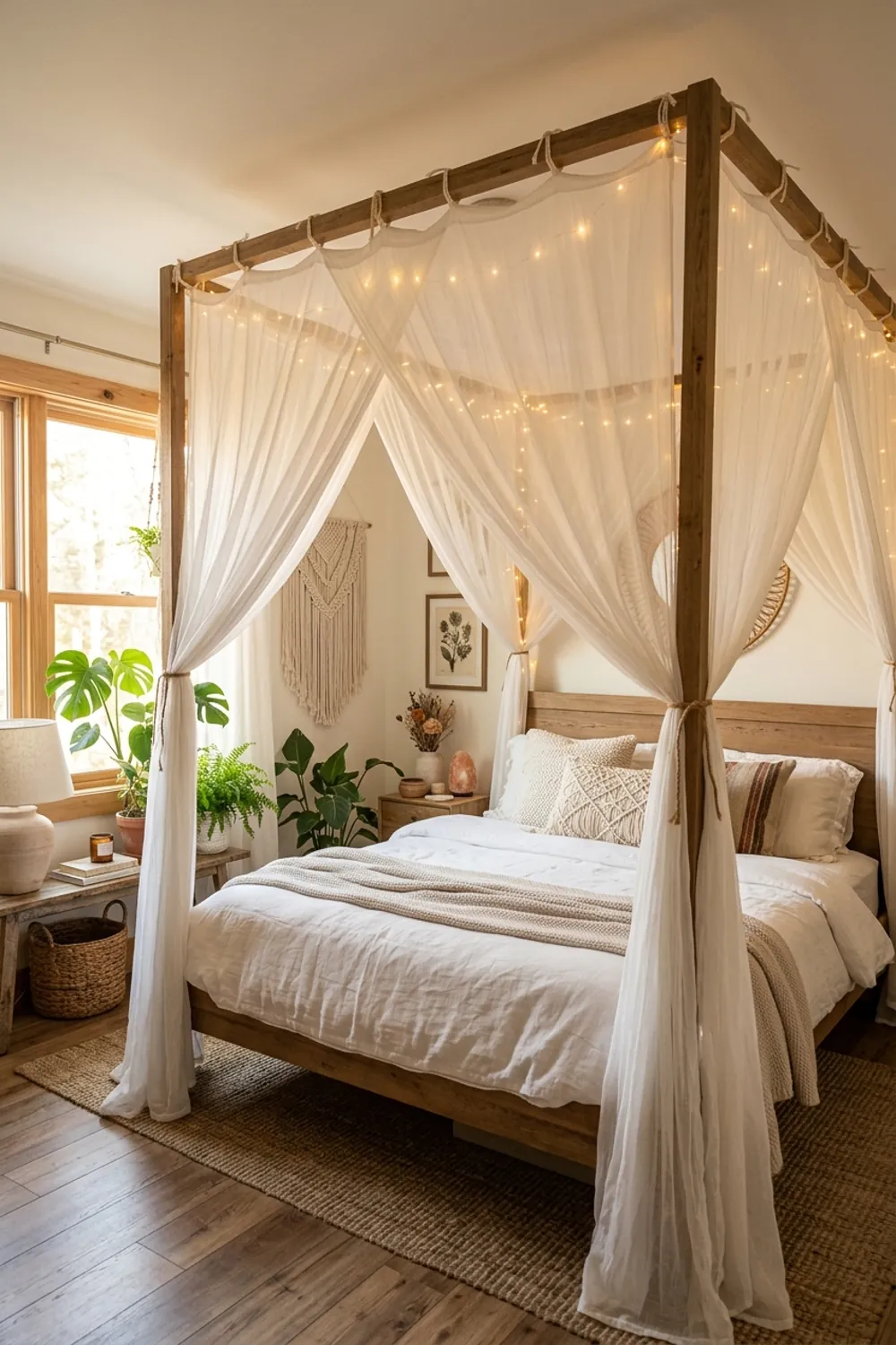 Dreamy Canopy Bed with Gauze Drapes