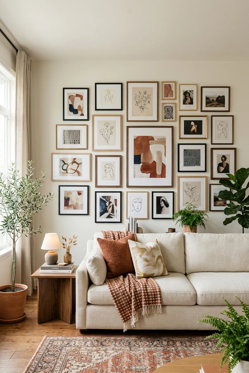 Eclectic Gallery Wall with Rust Tones
