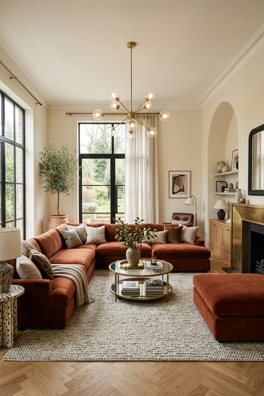 Glamorous Rust Velvet Sectional Sofa