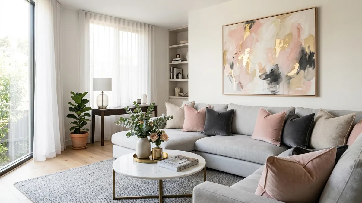 Chic Grey and Blush Living Room Ideas