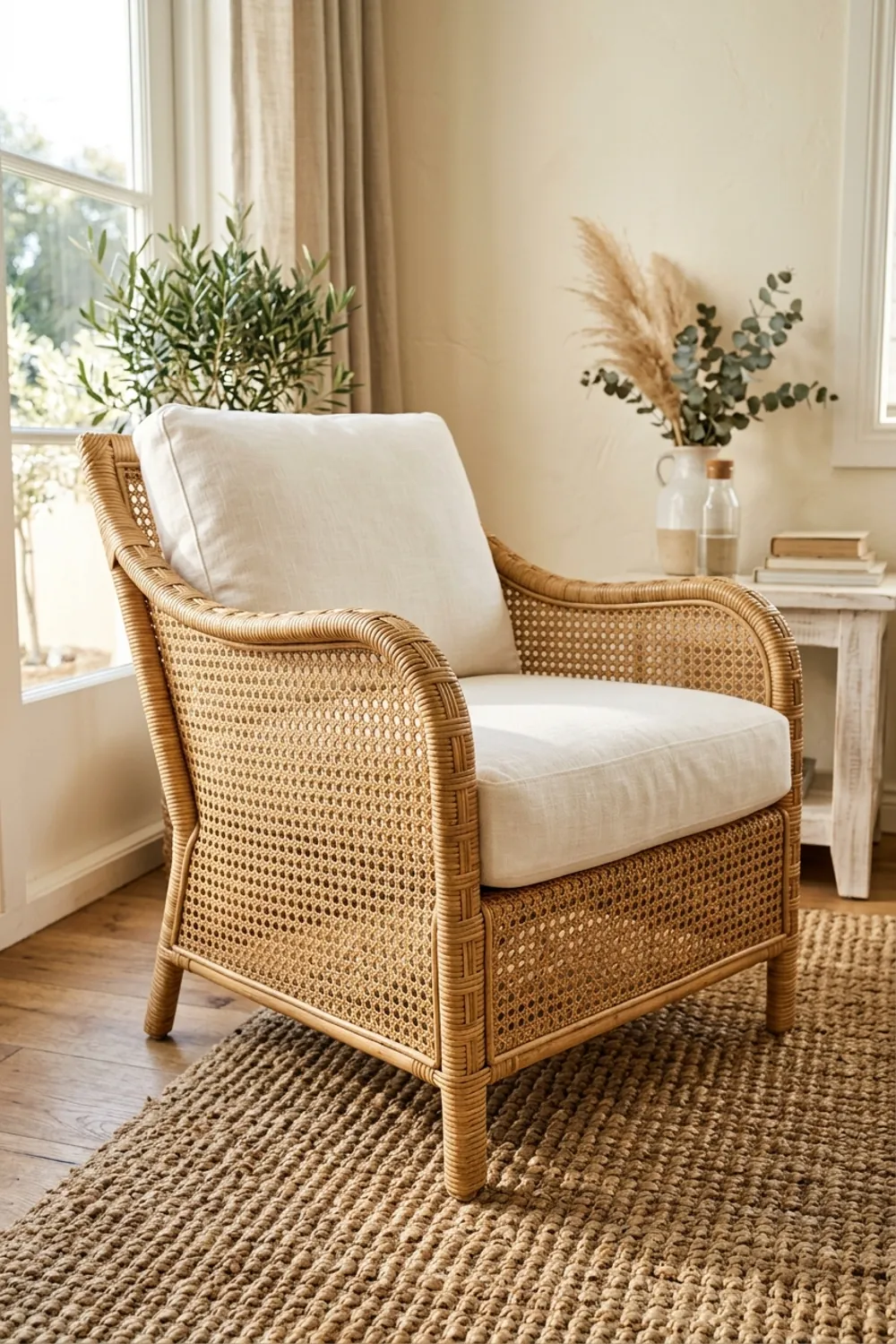 Hemp Rug and a Rattan Chair