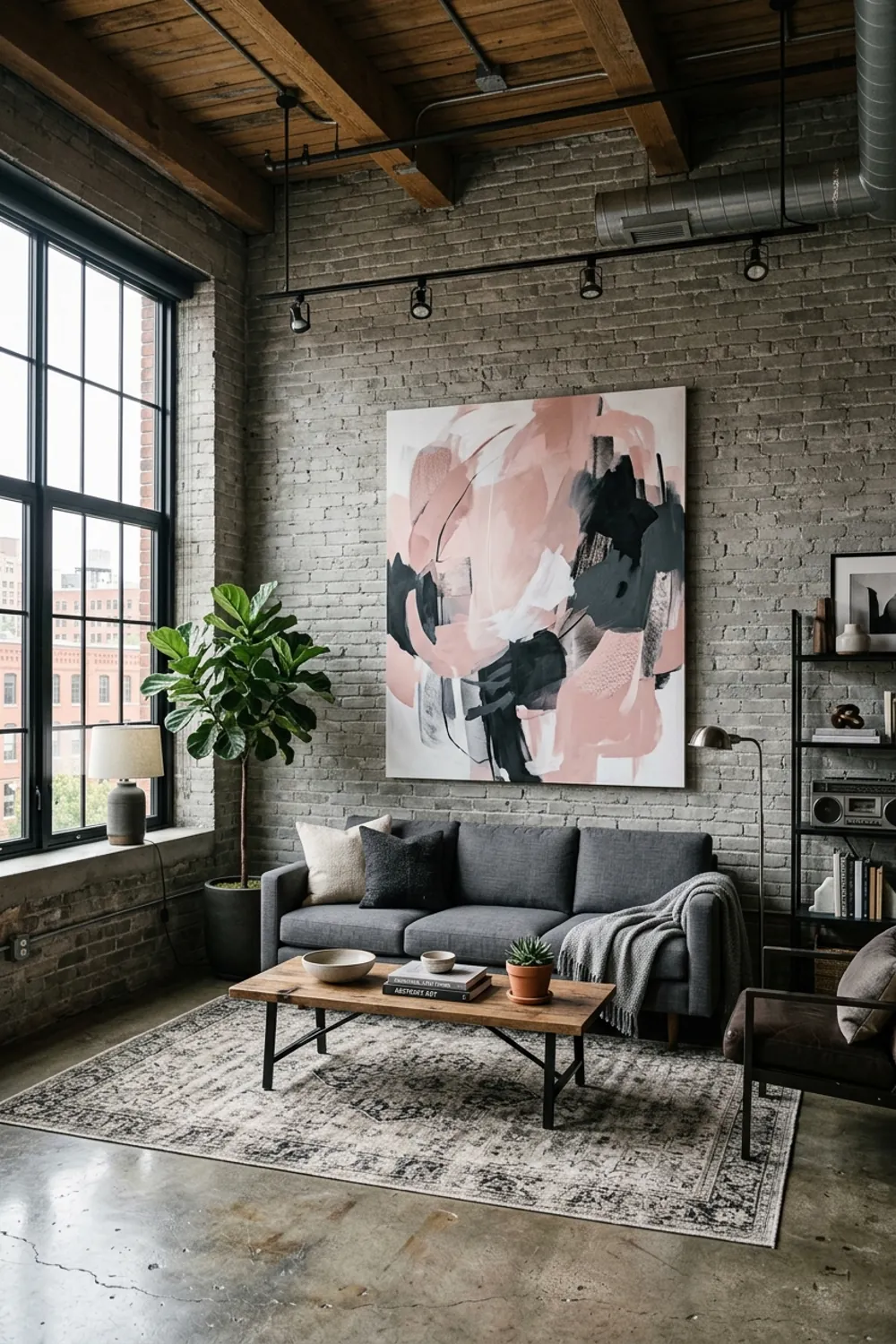 Industrial Loft with Abstract Art