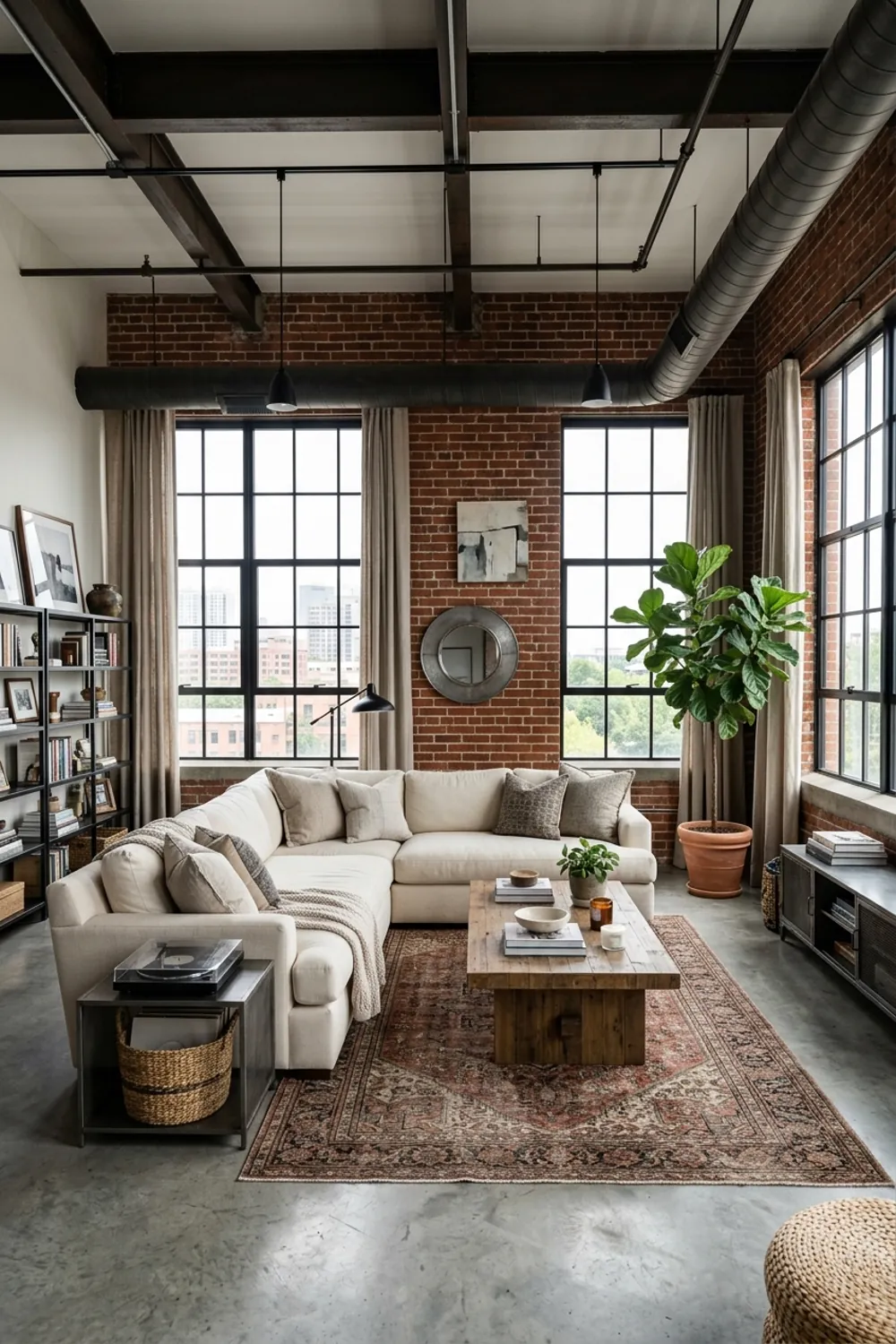 Industrial Loft with Exposed Rust Brick