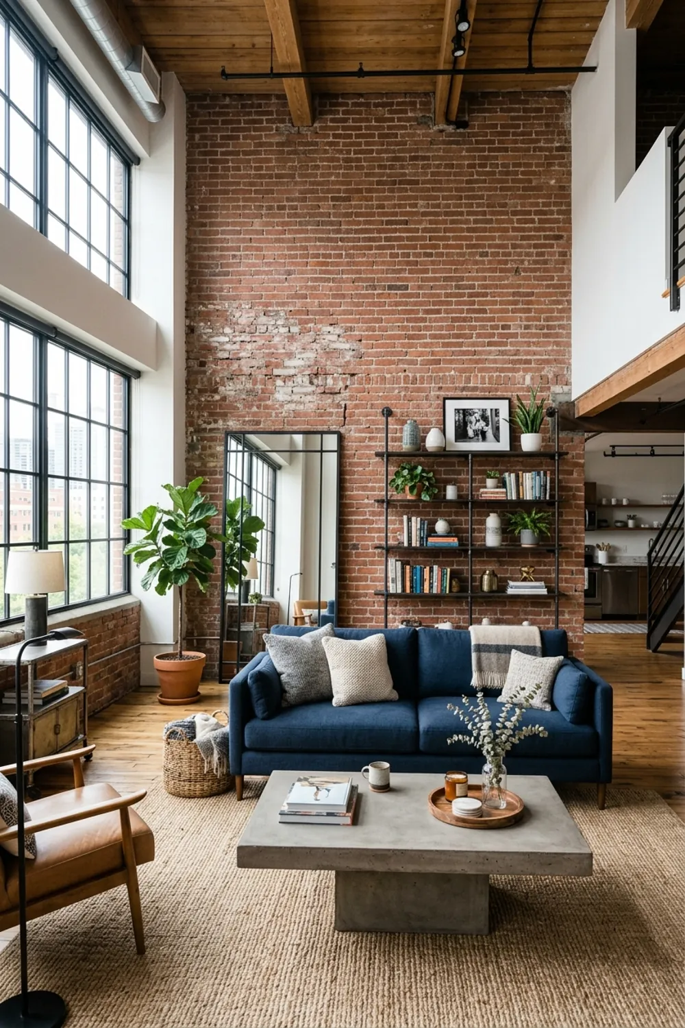Industrial Navy with Exposed Brick