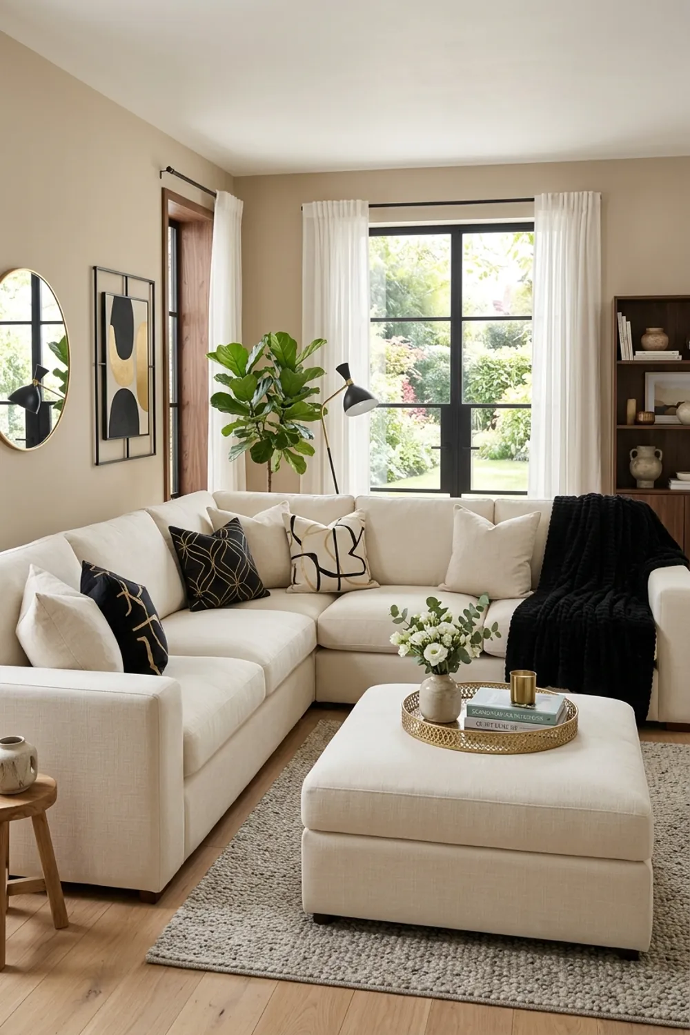 Layered Neutrals with Black and Gold