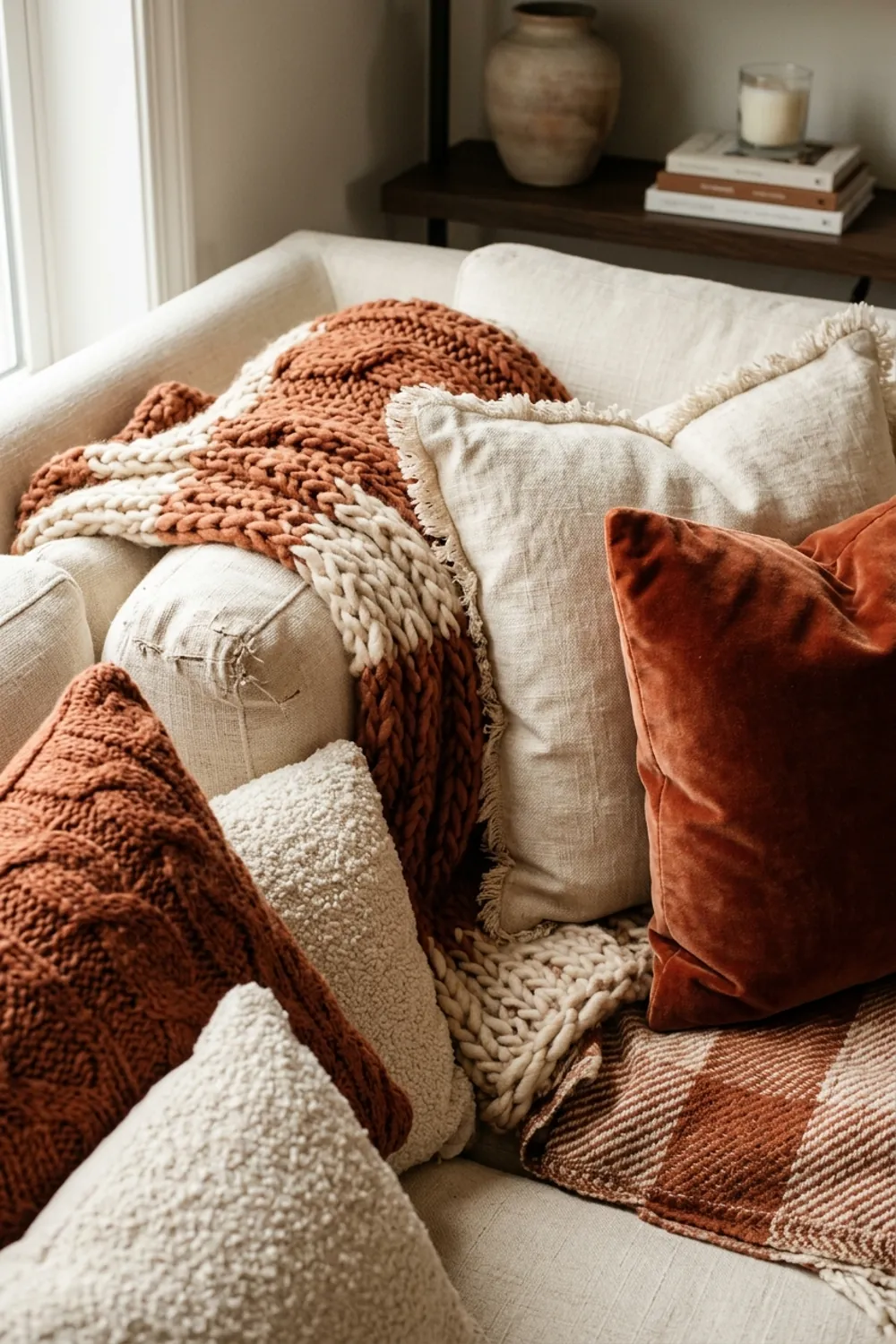 Layered Rust and Cream Textiles