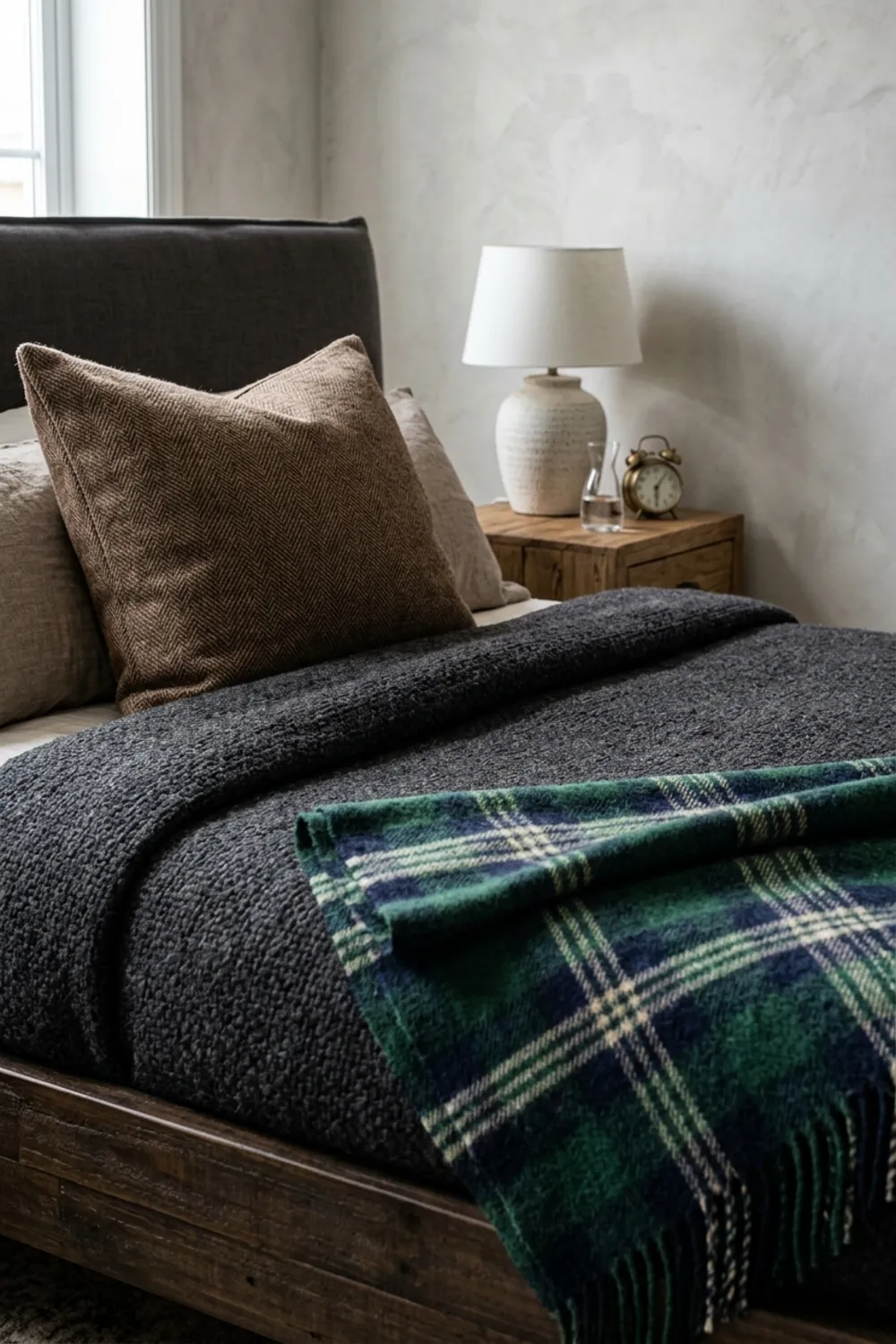 Layered Wool and Tweed Bedding