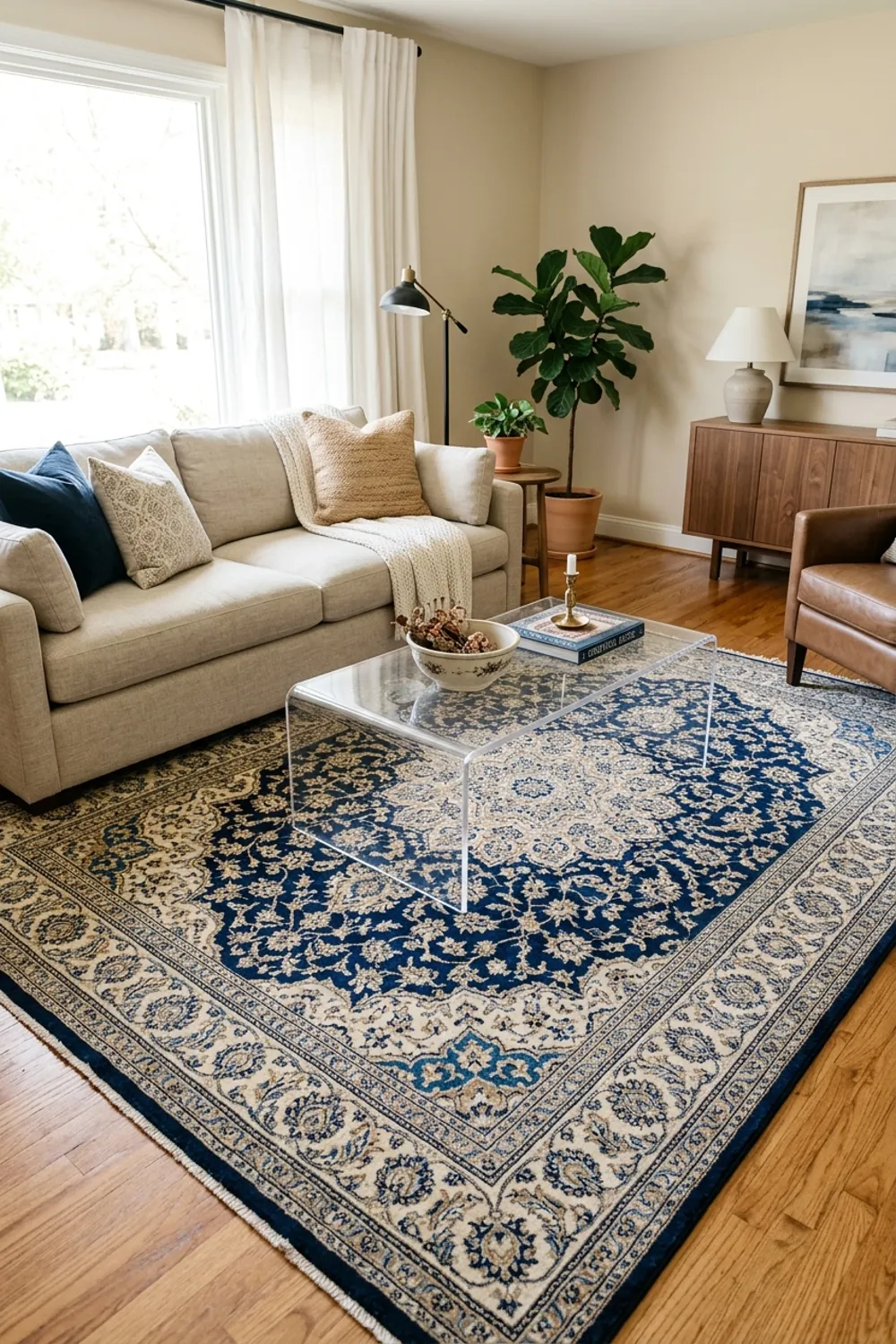Navy Rug as a Room Anchor