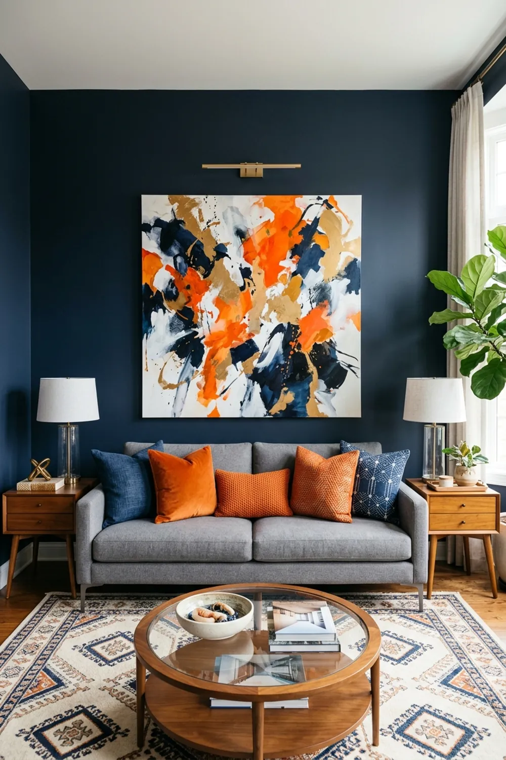 Navy with Bright Orange Accents