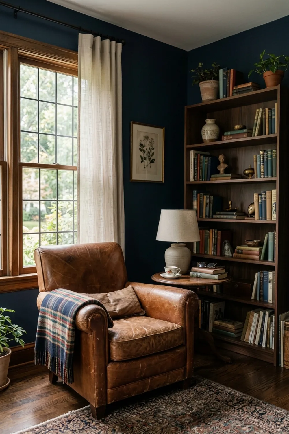Navy with Warm Leather and Wood