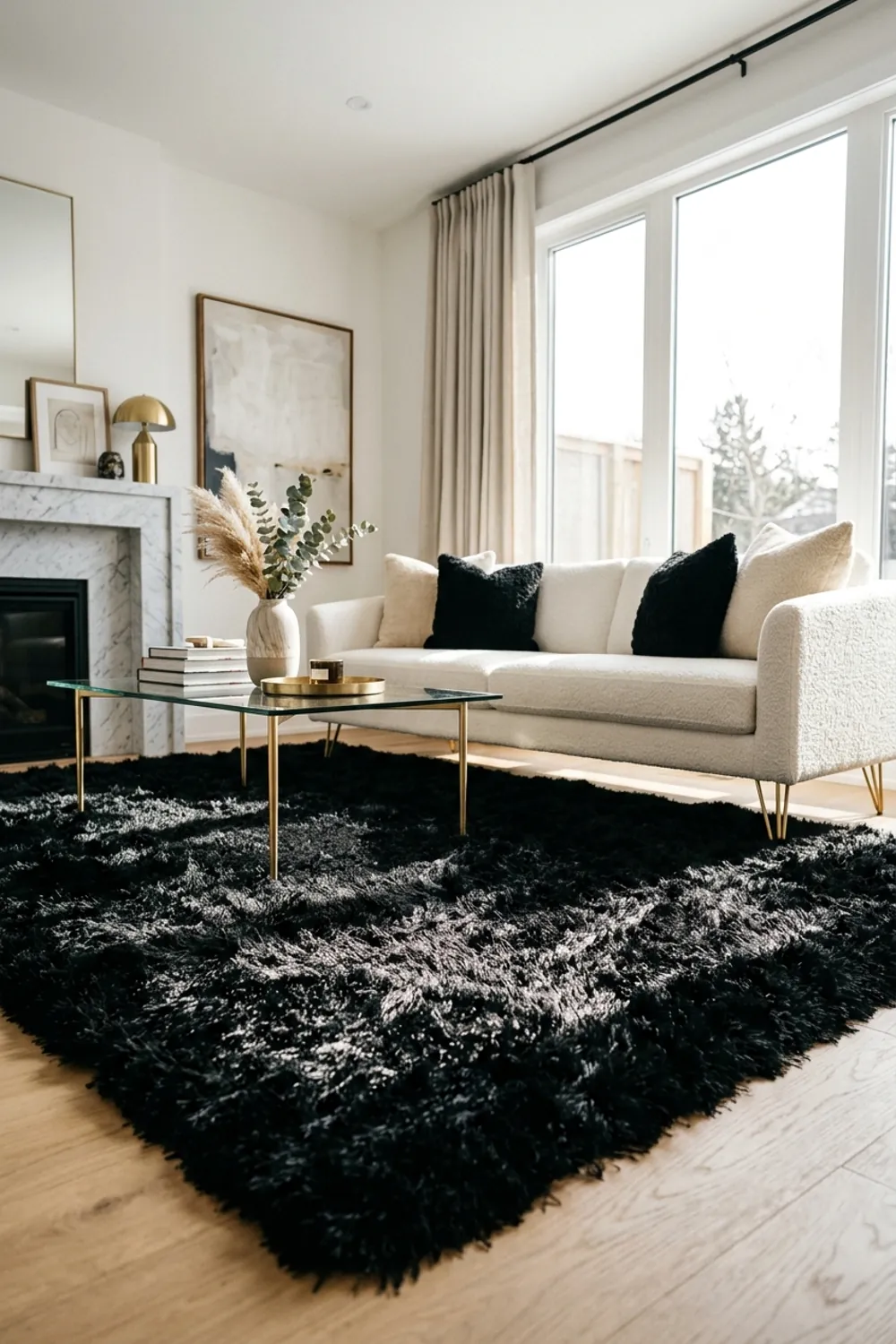 Plush Black Rug as an Anchor