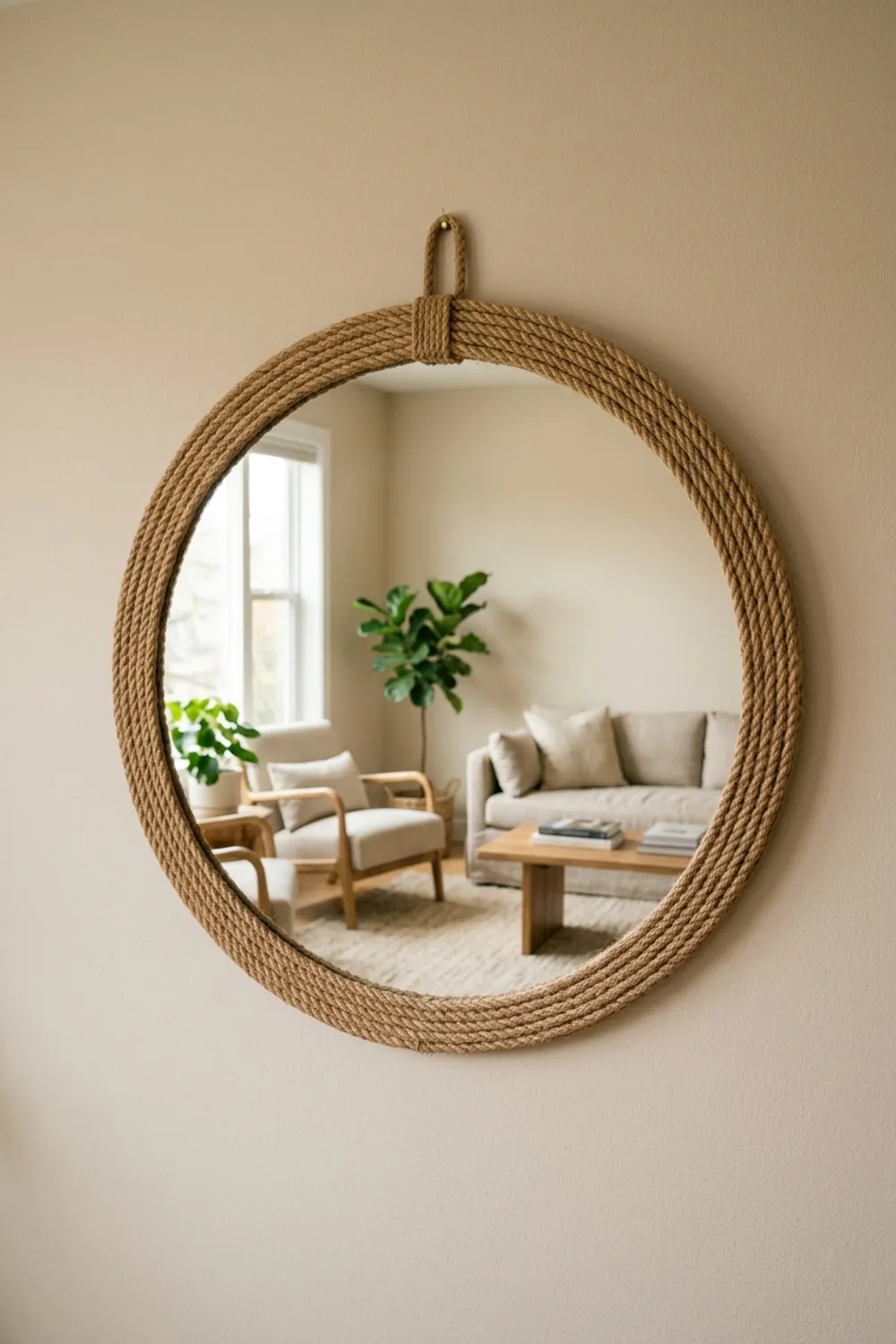 Rope Framed Round Mirror
