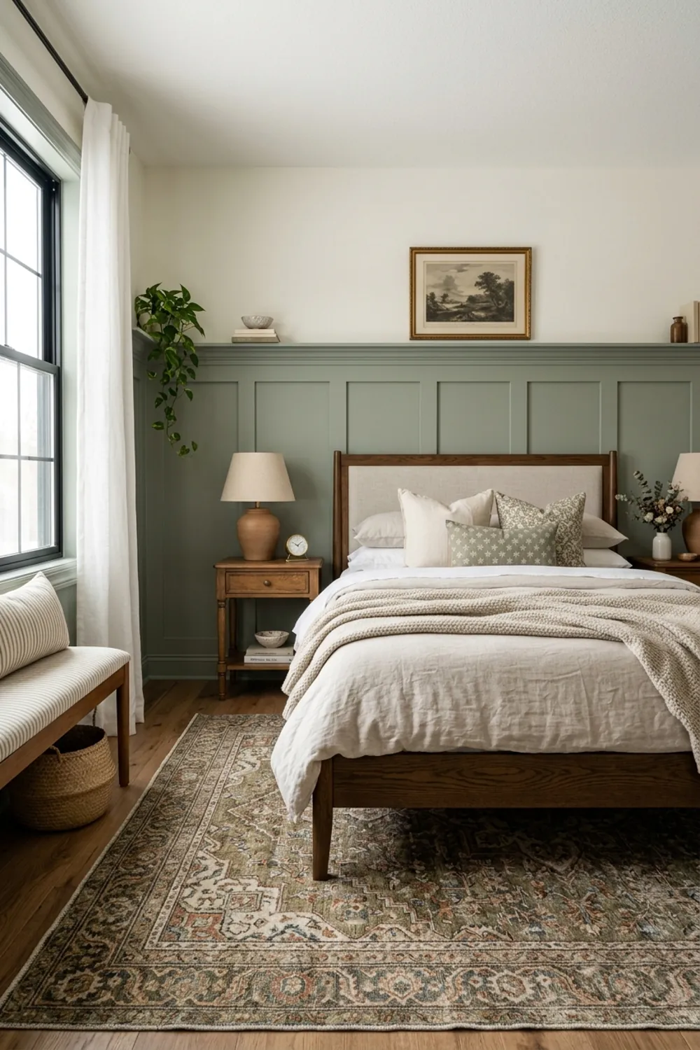 Sage Wainscoting with Cream Walls