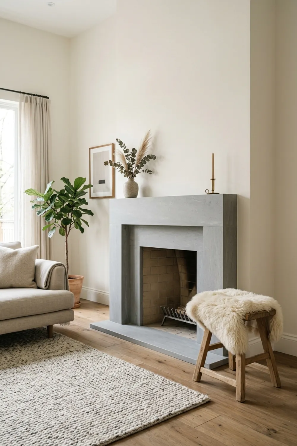 Stone Fireplace and a Sheepskin Throw