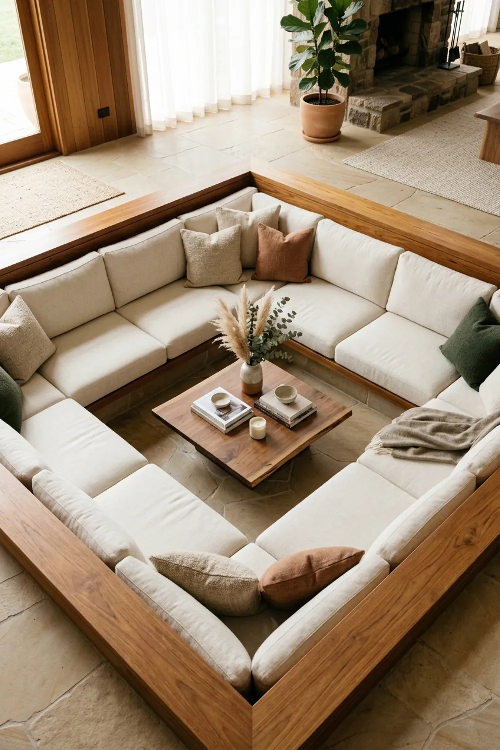 Sunken Conversation Pit with Wood Trim