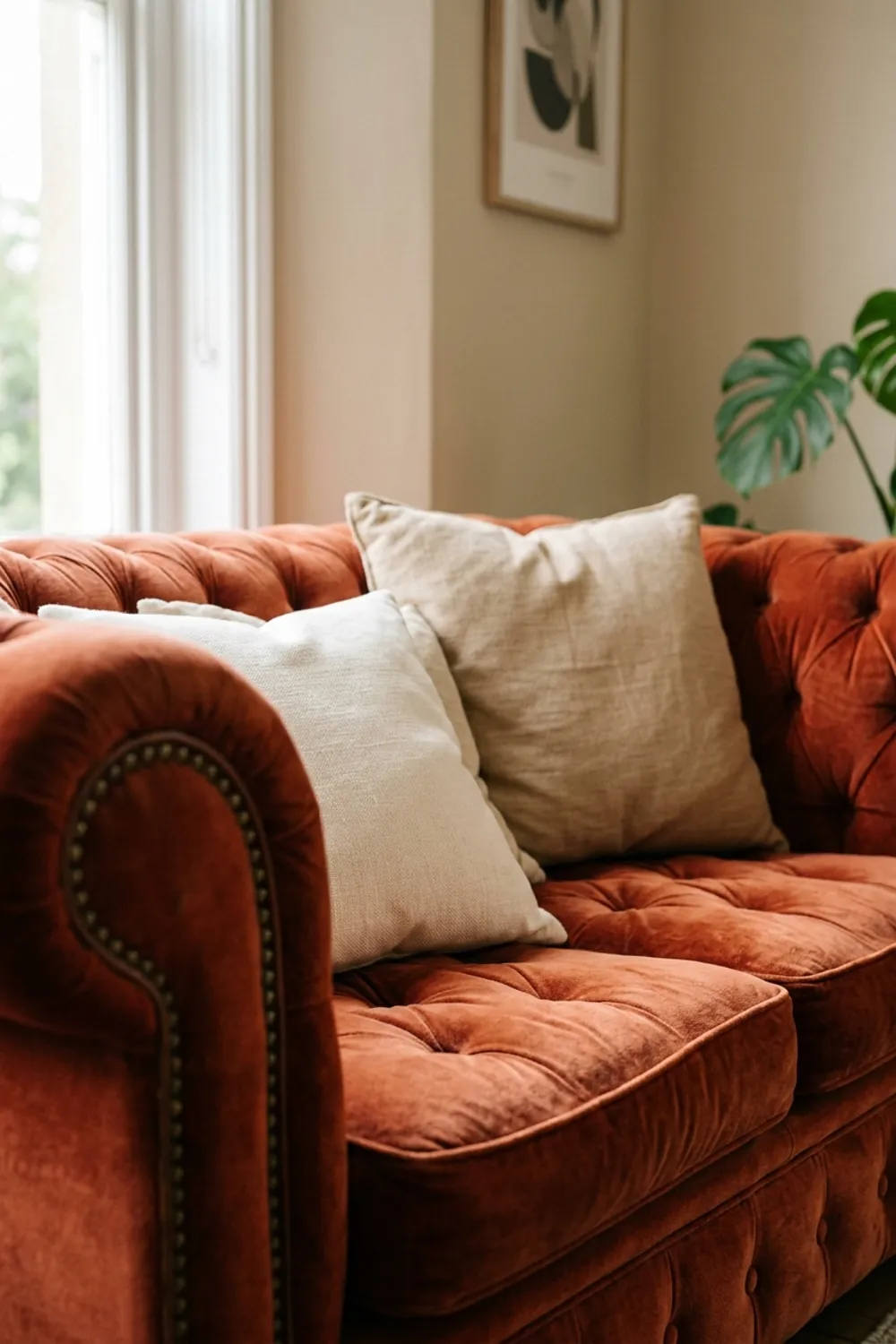 The Luxurious Terracotta Velvet Sofa