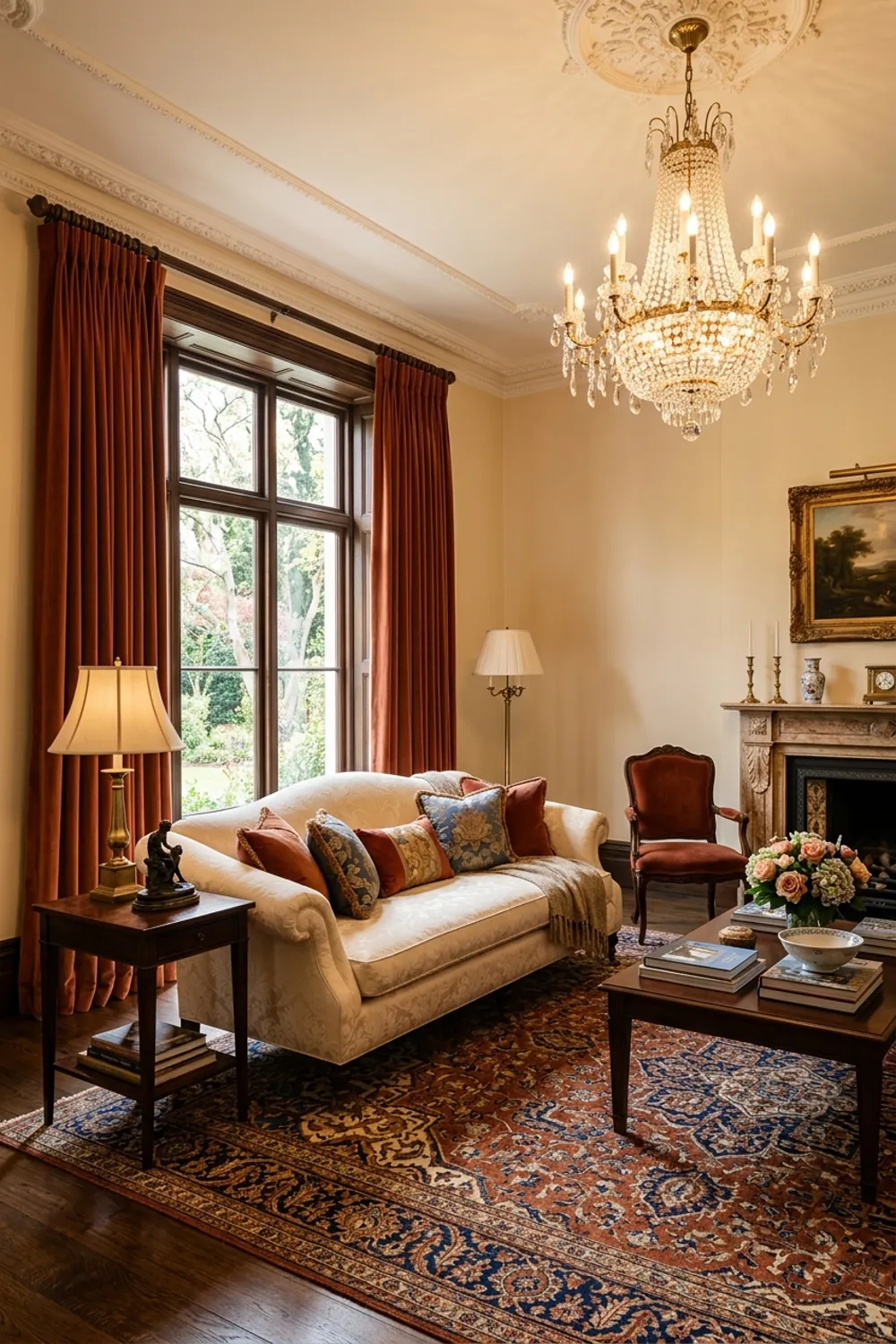 Traditional Room with Rust Drapery