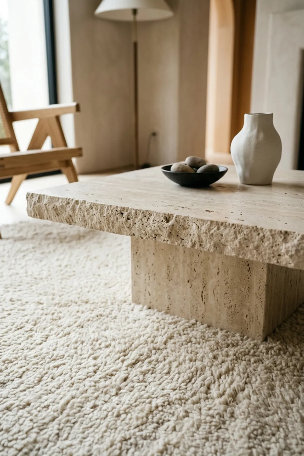 Travertine Table and a Wool Carpet