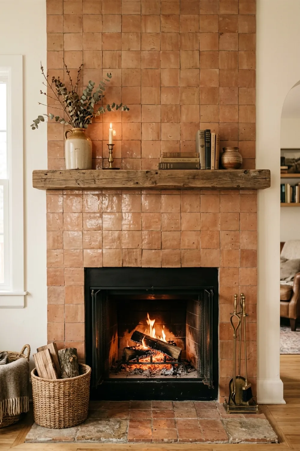 Warm Terracotta Tiled Fireplace