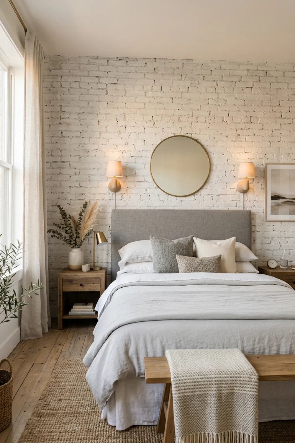Whitewashed Brick Wall Feature